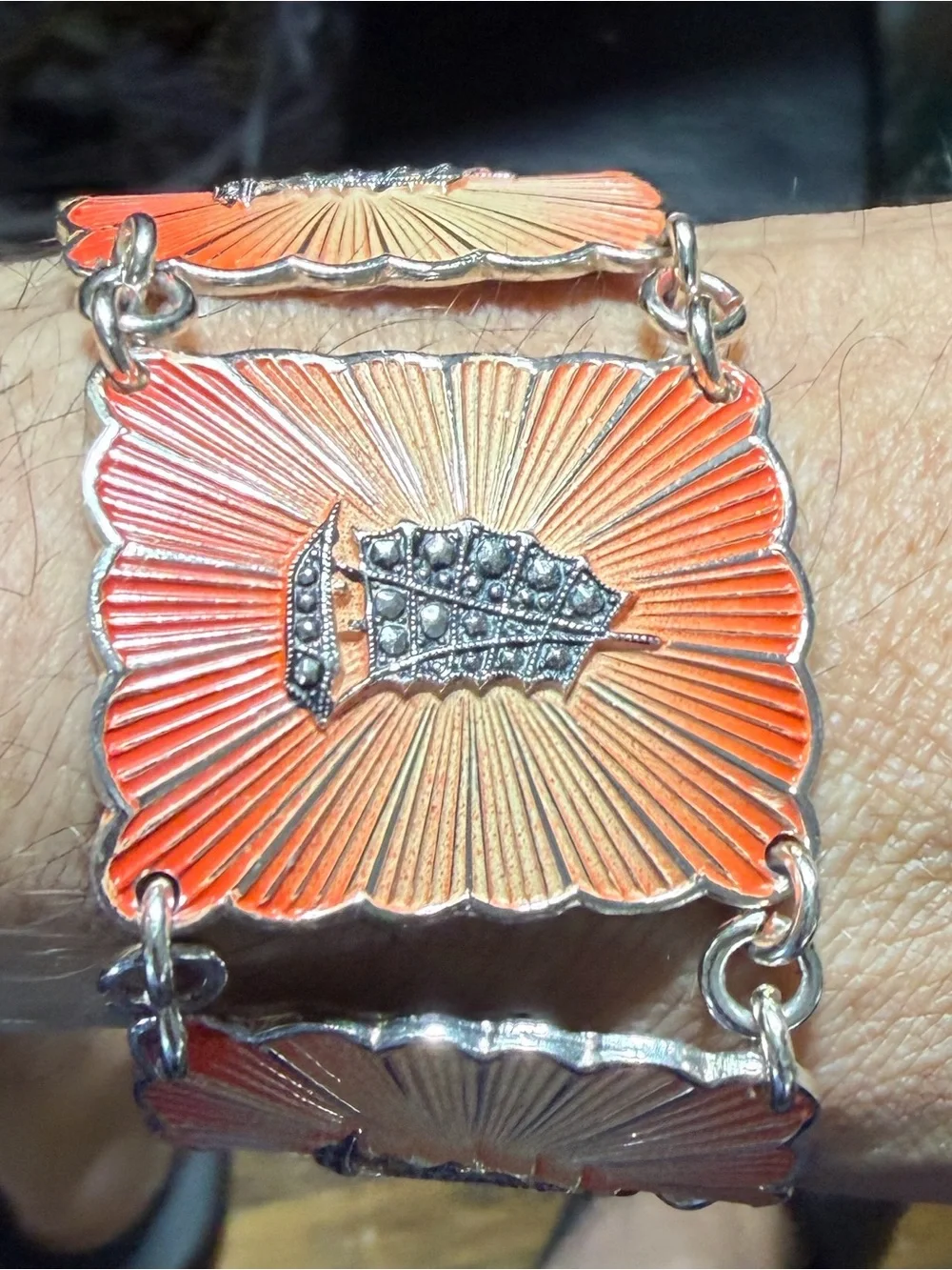 Vintage W Germany Eloxal style aluminum Sailboat panel link bracelet